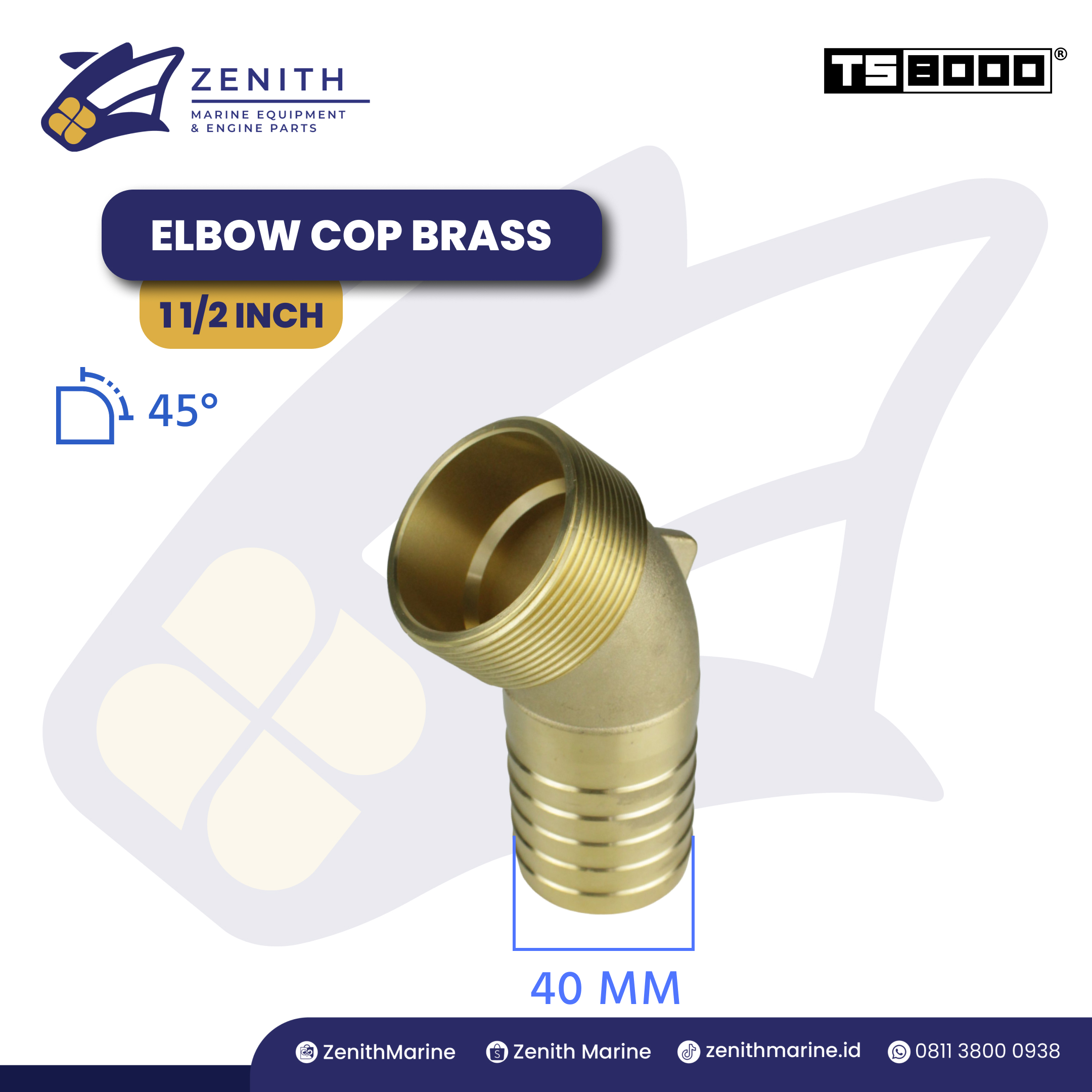 ELBOW PIPE WITH COP 45° - 1 1/2 INCH - BRASS SKU 110718 (615GR)